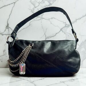 Britney Spears x Candies 2010 Black Faux Leather Hobo Bag Chain Charm Y2K Purse